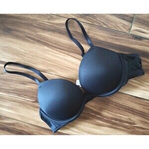 Victoria's  Secret PINK Super Push-Up Bra Size 34A Black Padded Plunge